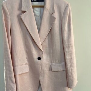 Zara 100% Linen Blush Pink Blazer